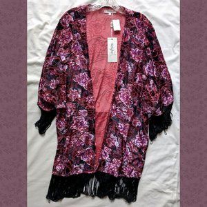Wilyfox Lush Floral Velvet Fringe Boho Kimono S